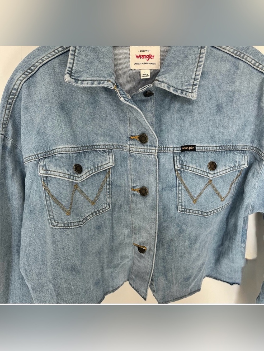 Wrangler, Women’s Light Blue Denim Jacket, Cropped, Size Large